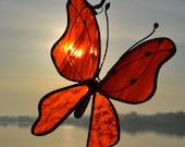 Bright Orange Butterfly Stained Glass Suncatcher - dortdesigns