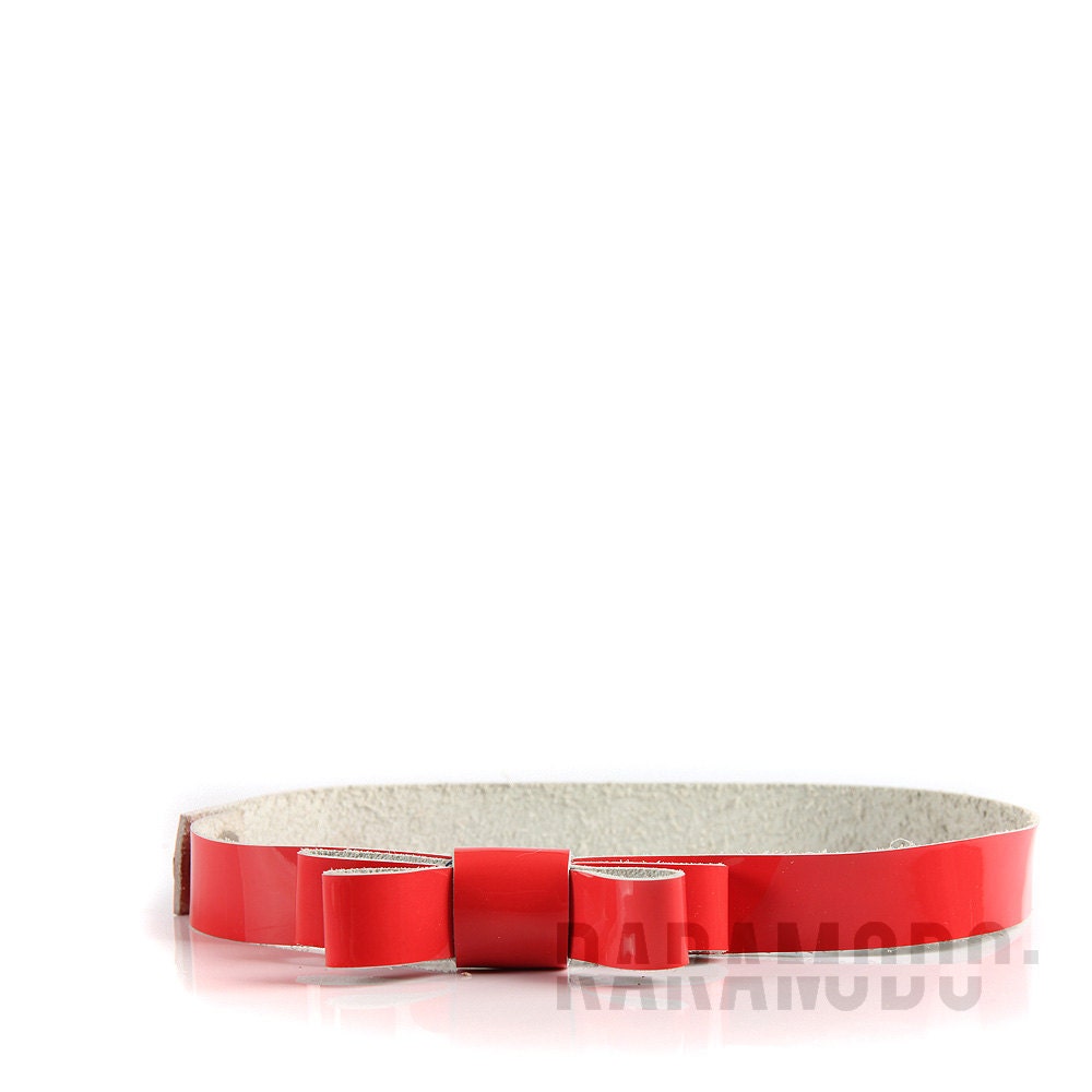 Coral patent leather - bow bracelet.