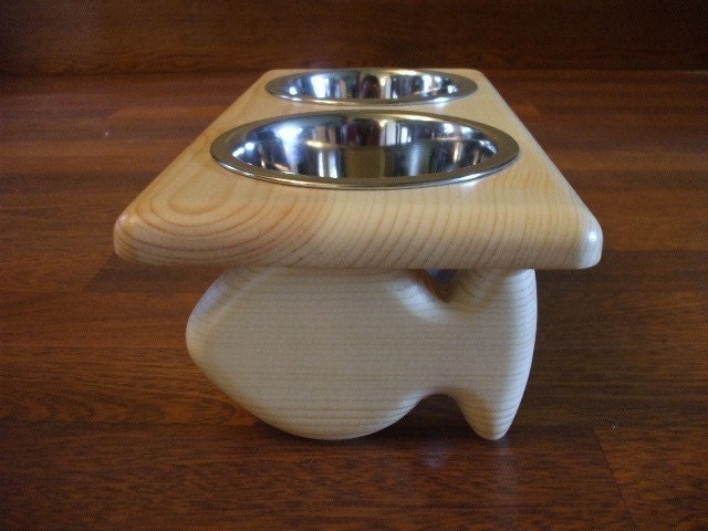 1 Pint 4 Inch Double - Ergonomically Designed Pet Feeder - STAINED The Color of Your Choice