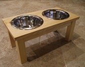 1 Quart 8 Inch Double - Ergonomically Designed Elevated Pet Feeder - Clear Natural Finish
