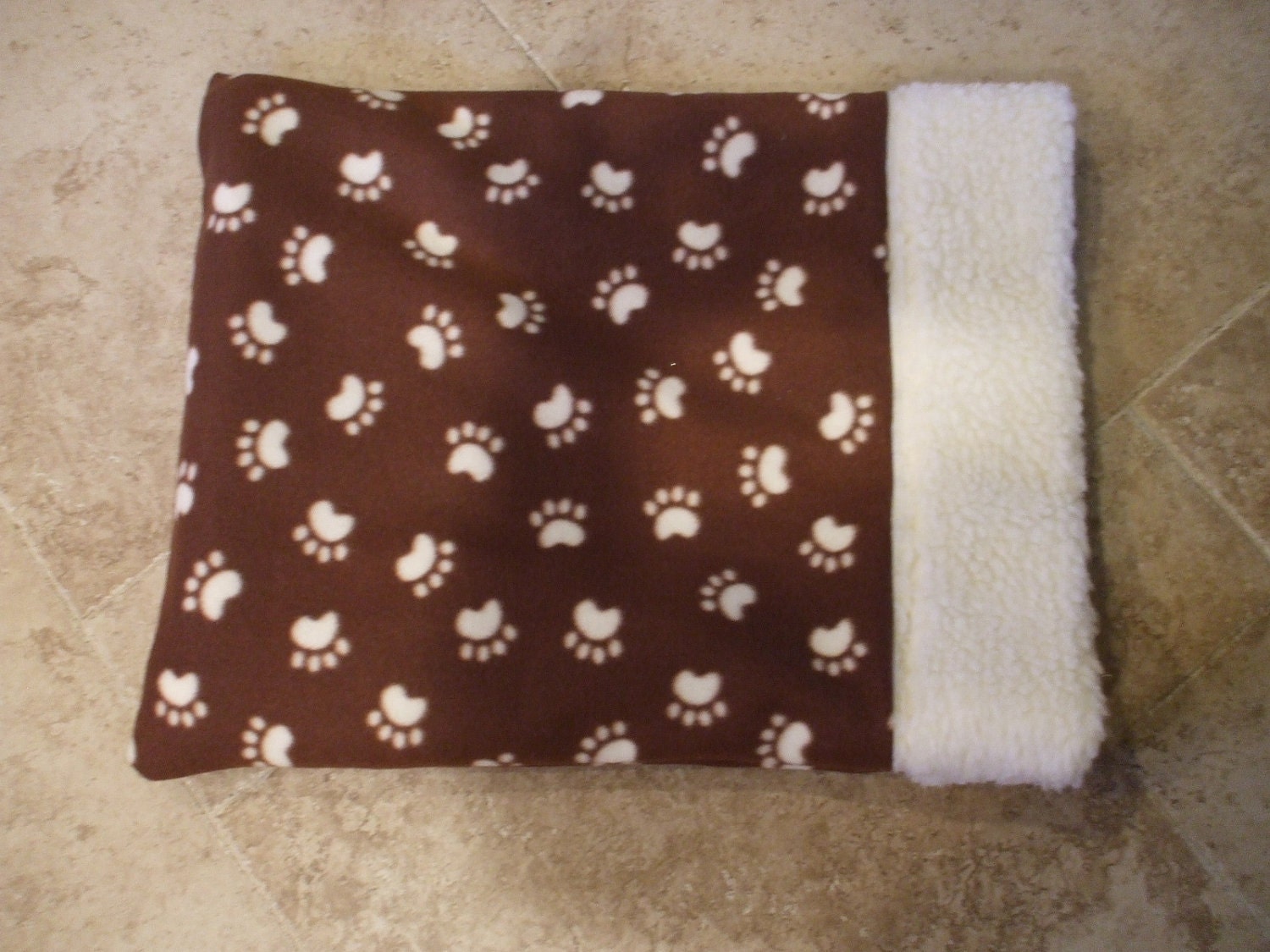 Snuggle Sack By Woodin' You - Chocolate Brown With Cream Paw-Prints - MEDIUM - 10-20 Pound Pets