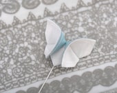 Wedding Boutonniere Silk Origami Butterfly GROUP DISCOUNT AVAILABLE Bright White Iridescent Frosted Ice Corsage Buttonhole 100 Colors