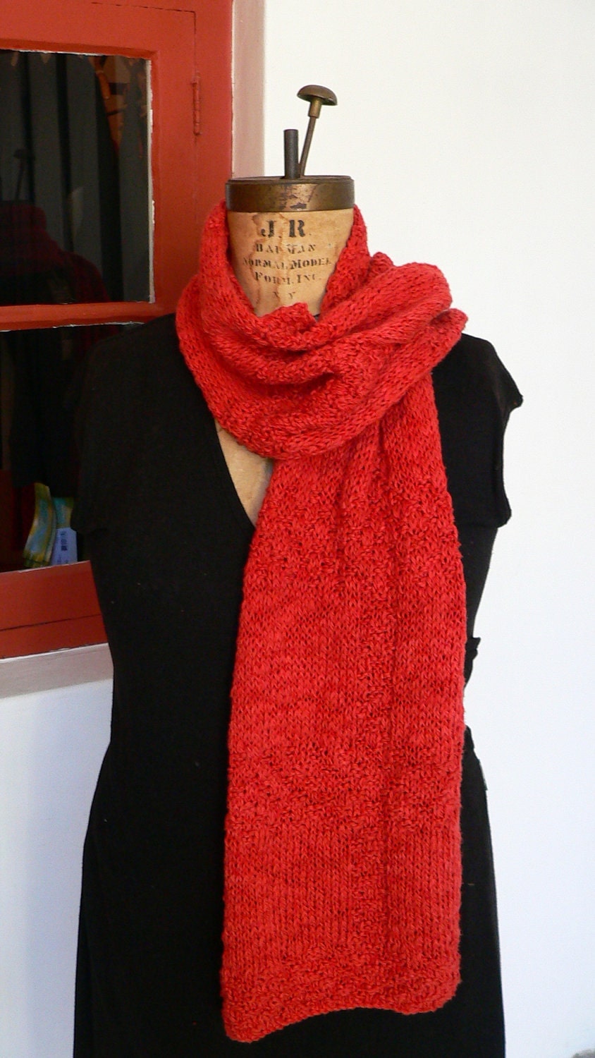 Hand knit organic cotton bamboo scarf/ shawl