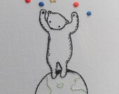 Circus Bear Walking the Globe PDF Hand Embroidery Pattern No shipping fee