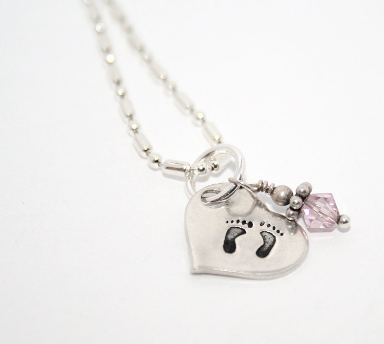 Petite Baby feet Heart Charm with Birthstone
