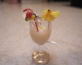 Pina Colada Earrings with Tiny Paper Umbrella, Pineapple Wedge and Marachino Cherry Garnish