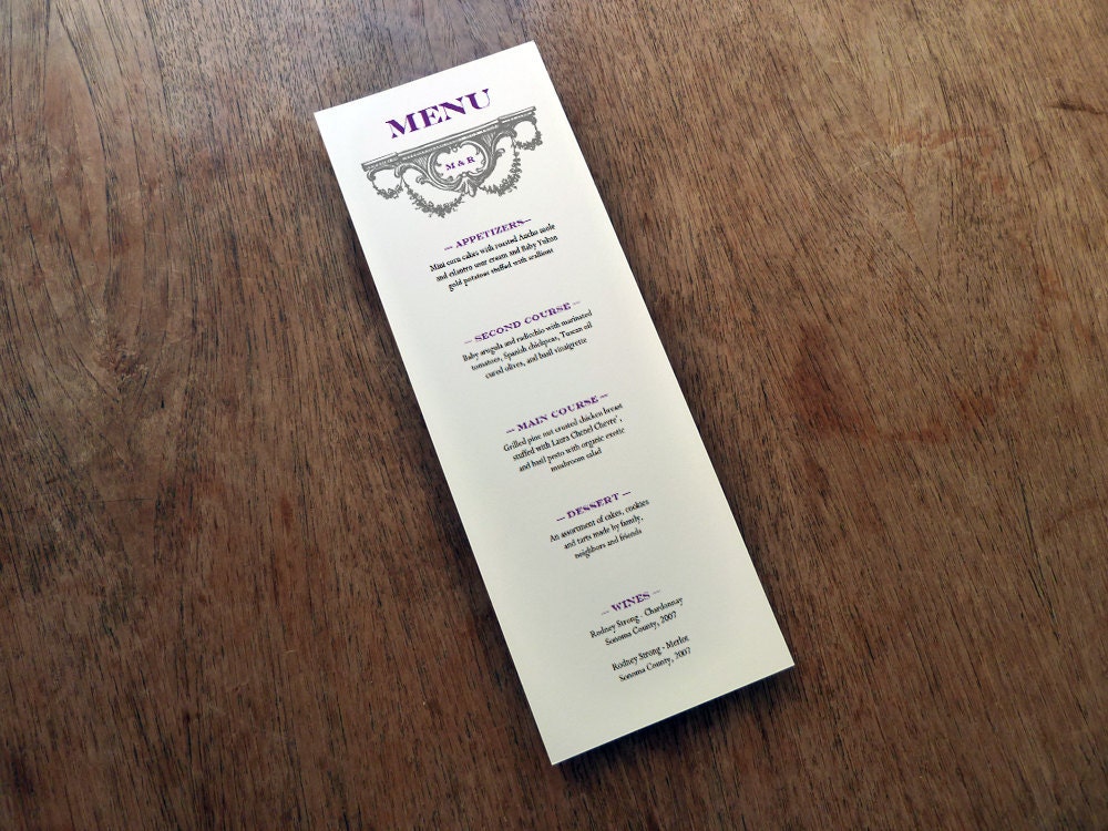 Printable Wedding Menu - Manor