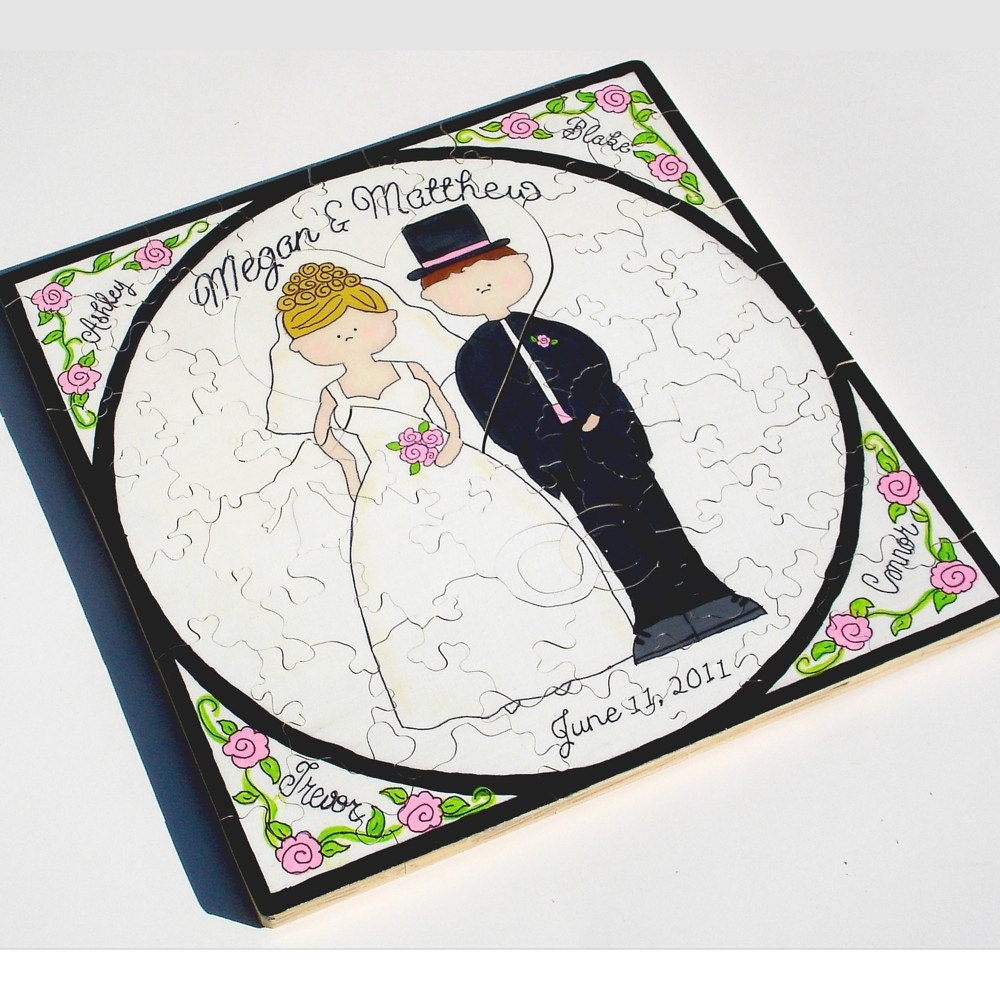 Wedding Guest Book Puzzle - Custom Hand Painted - 120 pieces