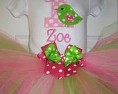 Boutique FIrst birthday monogrammed Sweet Bird tutu set