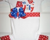Boutique First 4th of July one piece with ruffles and bow