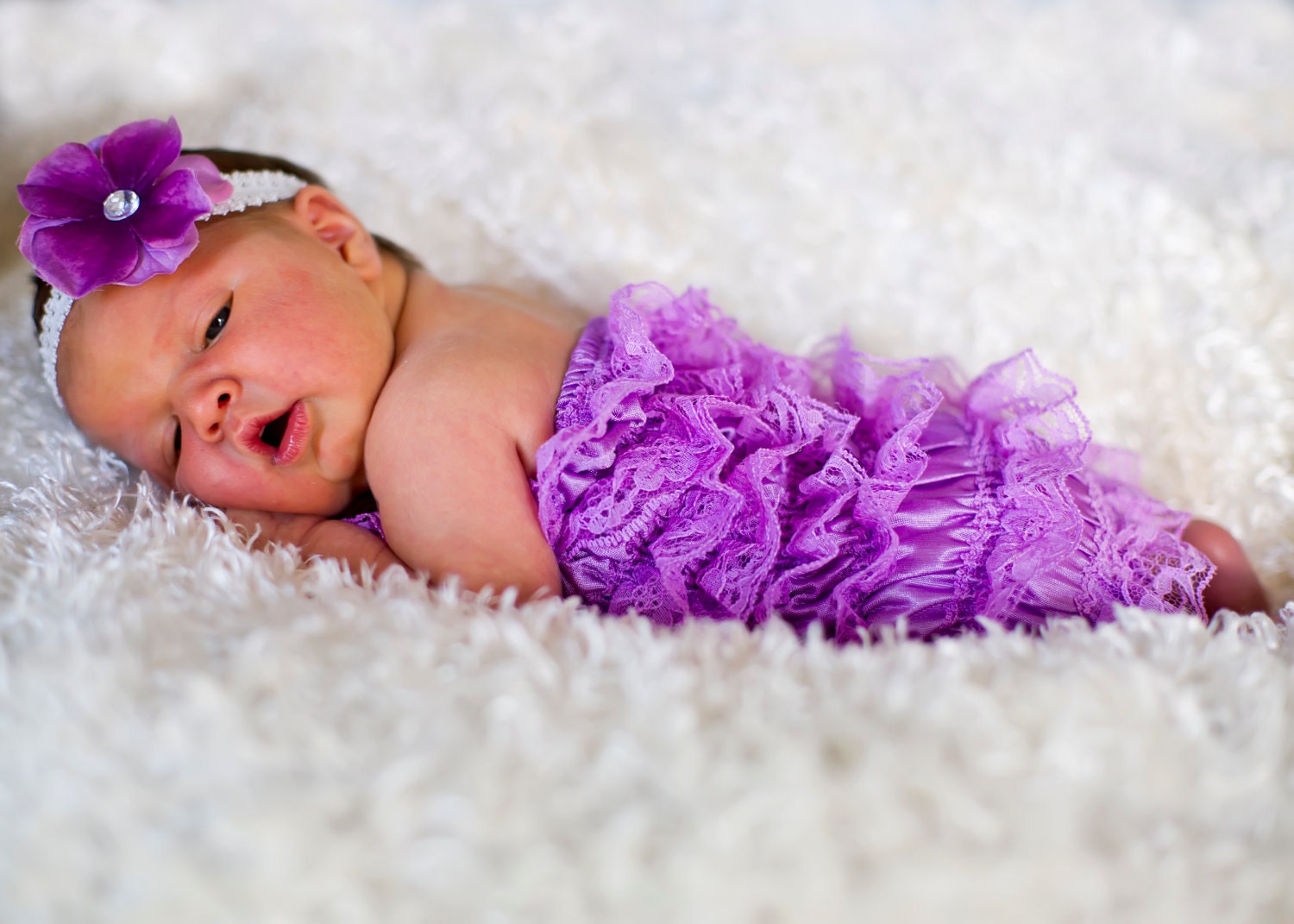 Baby Lace Ruffle romper..Sale Priced  Pretty Lavender lace.. pink.. Ivory or White Romper ...baby lace romper....photography prop