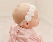 Baby headband....Soft Antique chiffon pearl White newborn headband perfect for Baptism Headband, Christening Headband or Photo Prop