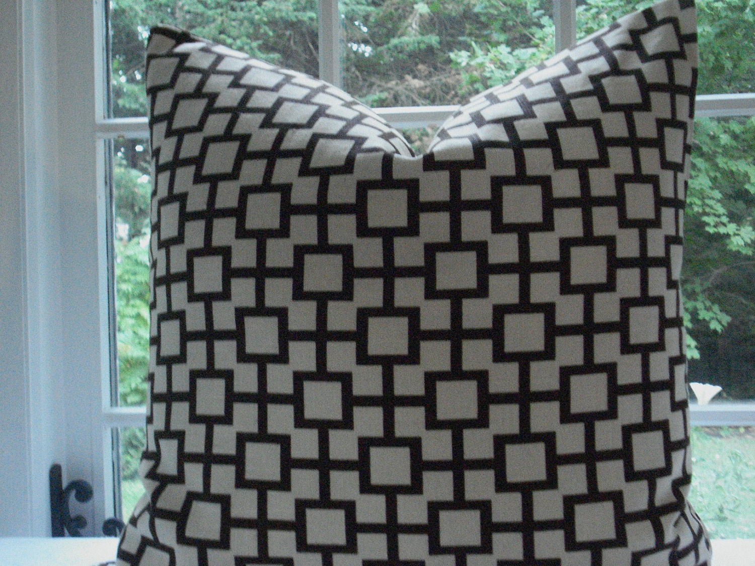 14x18-Decorative Pillow Cover- Designer Fabric- - Lumbar pillow-Linen .--Geometric --Chocolateand Cream