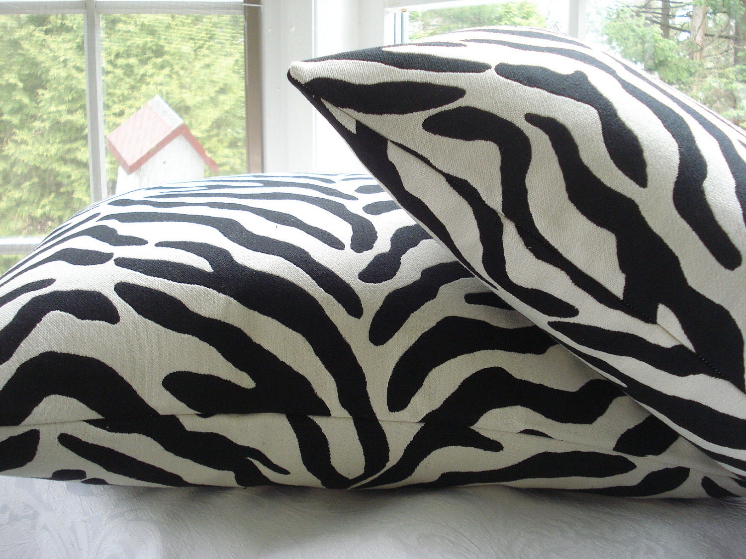 HIGH END -Designer Decorative Pillow Cover 18 20 22 " Sq.-- Zebra Print -Animal Print  Throw / Toss / Accent Pillow - Black/Cream