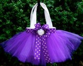 ONE POOFY Princess Mini Tutu Tote...Purple Polka Dot Ribbon and Tulle...PERFECT party Favors