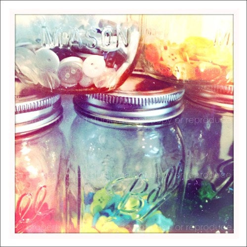 More Ball and Button Jars - 5x5 Retro Square Metallic Art Photograph Print - Made by artstudio54 on ETSY