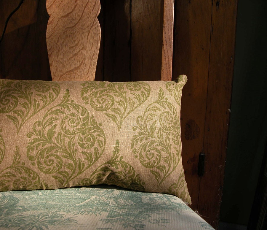 Fiddlehead hand printed linen pillow
