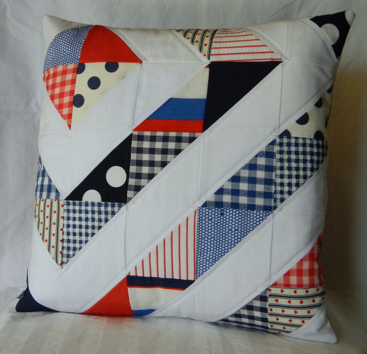 Handmade quilted pillow cover - funky patriotic