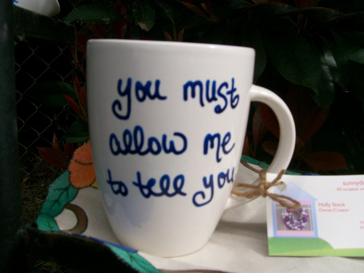 Pride and Prejudice quote mug-New-blue ink-Mr.Darcy Proposal-Made to order