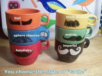 Single Mustache Mugs-you pick the style of mustache-Perfect for an anytime gift-RED mug-Made to order