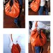 Large orange leather bag, pleated purse. Boston bag, convertible backpack purse - Tangerine Tango