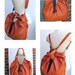 Large orange leather bag, pleated purse. Boston bag, convertible backpack purse - Tangerine Tango