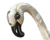 Handpainted Champagne Flamingo with White Paisley, Red Roses and Filigree MADE TO ORDER - LoveMeOrnamentals