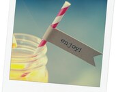 Printable "Enjoy" Straw or Cupcake Flags - 15 per page - DIY - Vintage Wedding Favor Decor - Custom Wording Available