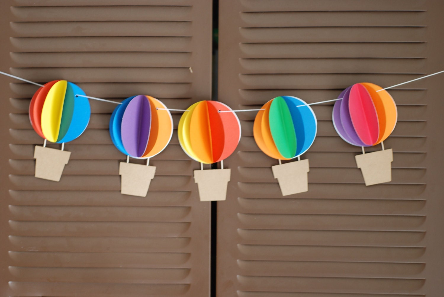 3D Hot Air Balloon Banner - Up Up and Away - Rainbow - Circus -  - baby shower, birthday party, nursery decor - custom colors available