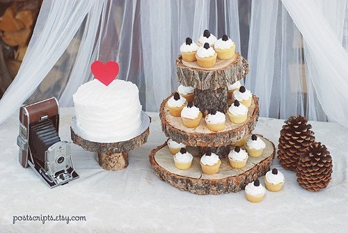 The Original - As seen in Country Living Magazine - Rustic Wood Tree Slice Cake Pedestal With Custom Engraving for your Wedding - Christmas