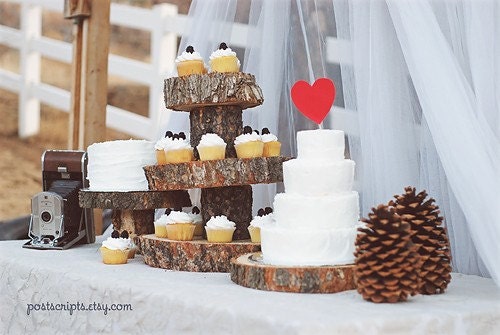 The Original - As seen in Country Living Magazine - Rustic Wood Tree Slice Cake Pedestal With Custom Engraving for your Wedding - Christmas