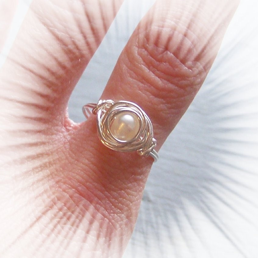 Sterling Silver Wire Wrapped Ring - Sterling and Pearl Ring - NESTED - Made to Order