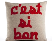 C'EST SI BON - recycled felt applique pillow  16"x 16" - more colors available