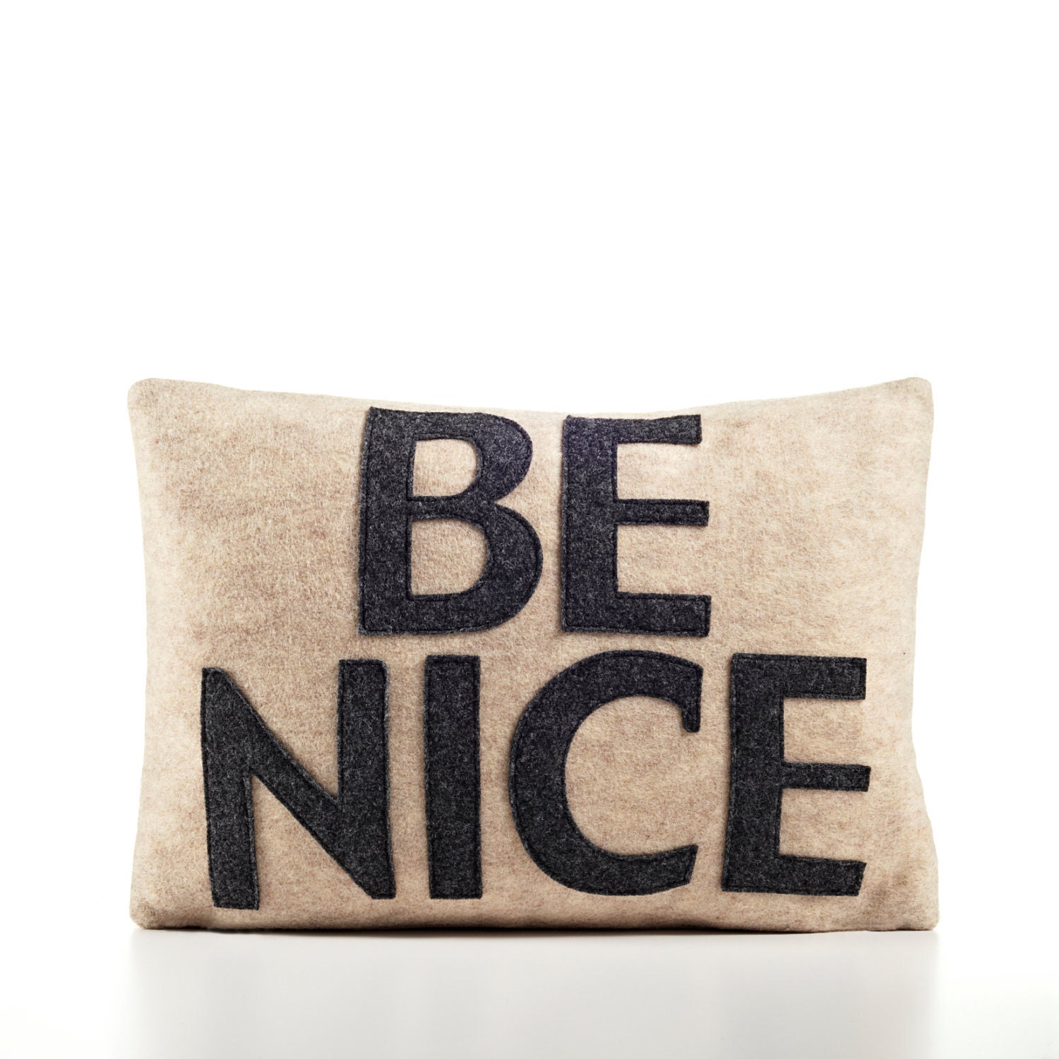 BE NICE-recycled felt applique pillow  10"x 14" - more colors available