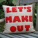 LET'S MAKE OUT - oatmeal and red- 16 inch recycled felt applique pillow