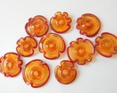 Lampwork Beads Set of 10 Funky Shapely Discs (Dark Red, Medium Topaz)