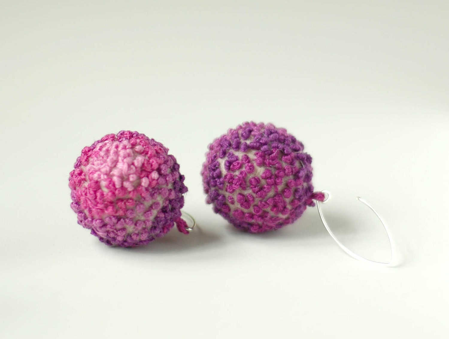 Ombre dangle earrings - stocking stuffer - felt embroidered beaded earrings in violet