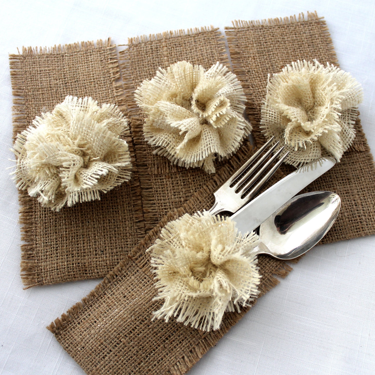 Burlap Silverware Holders Set of 4