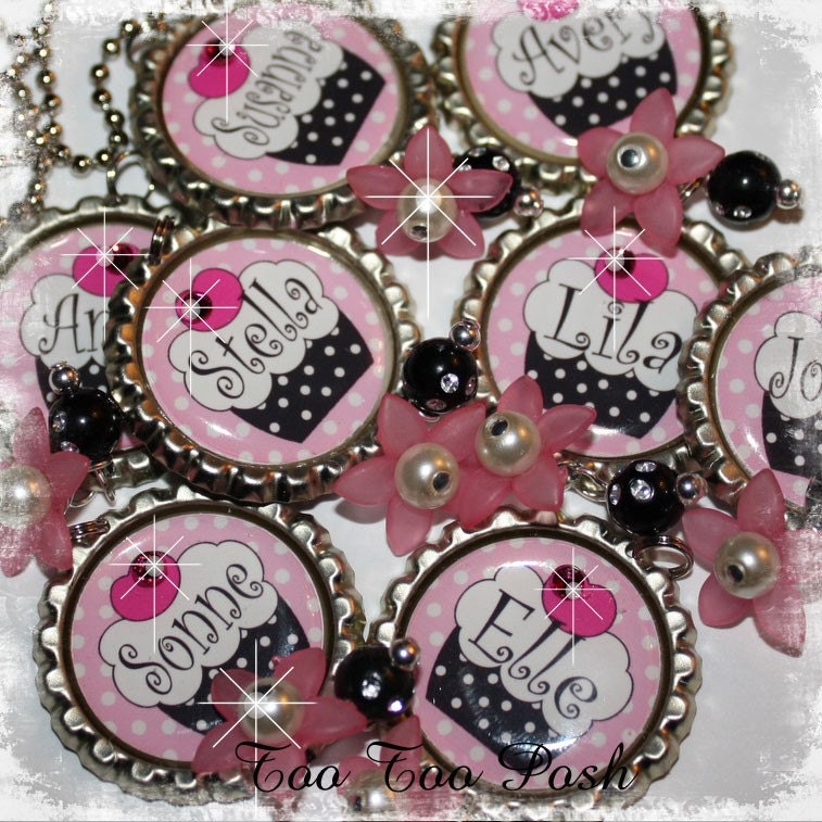 SET OF 12 Personalized Sweet as a Cupcake Bottle Cap Pendant Necklace Party Favors