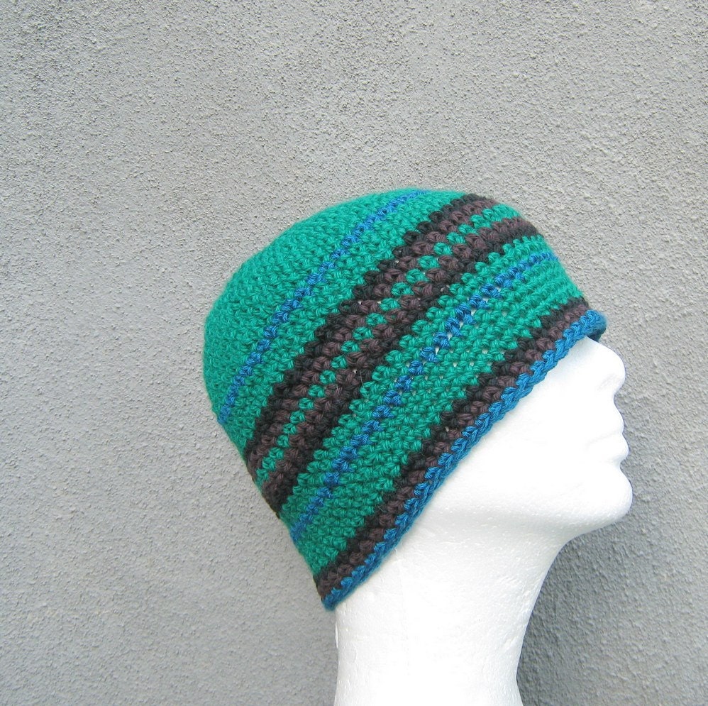 short mens beanie/ jade green crochet