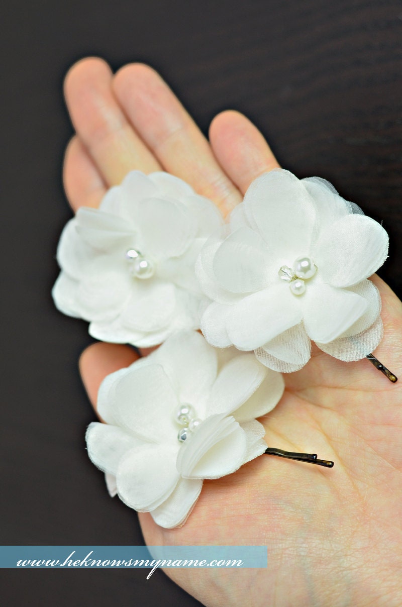 Wedding Accessory Bridal Hair, Petite Cherry Blossoms (Set of 3) - small flowers, bridal headpiece, chiffon, organza