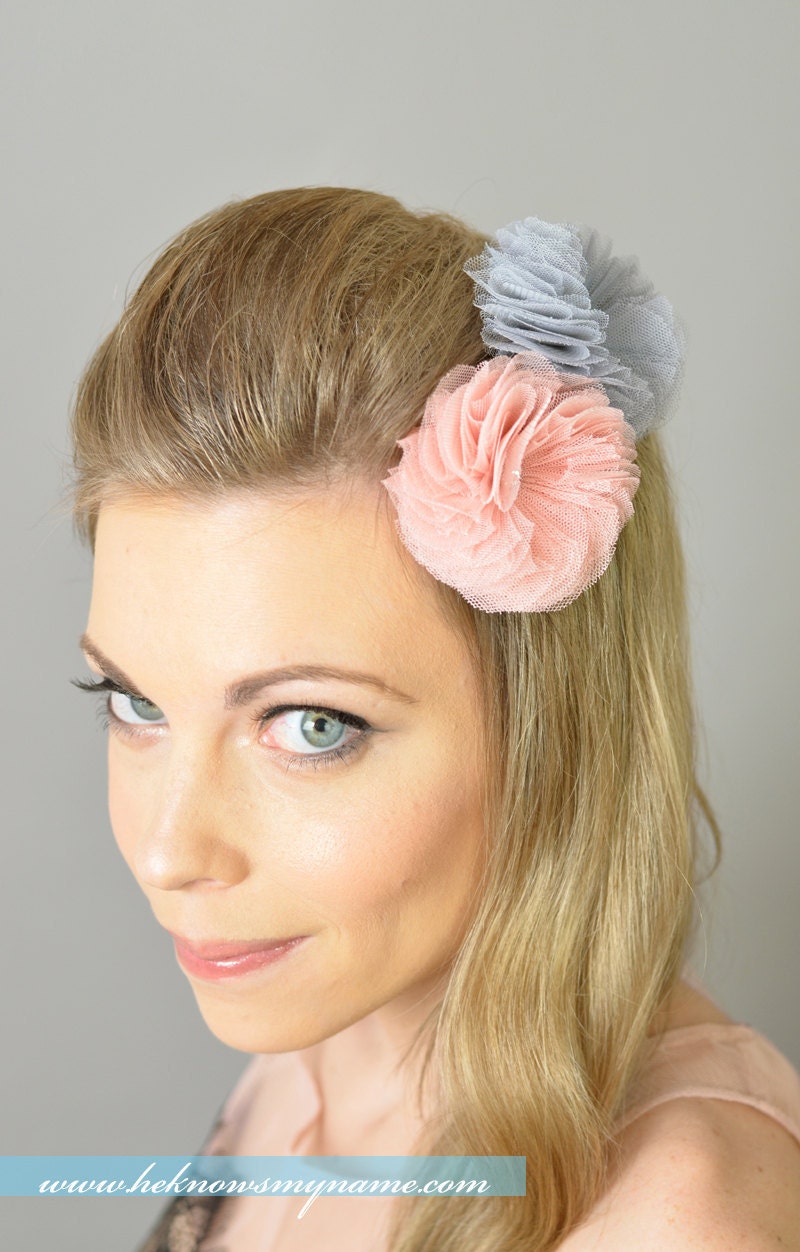 Tulle Flower Shoe Clips (Free U.S Shipping) - wedding, bridal, sweet sixteen, bridesmaids, pink, blush, peach, blue, silver, fuschia