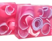 Jasmine Swirly Curly Handmade Glycerin Soap, springtime floral, purple pink color, shea butter
