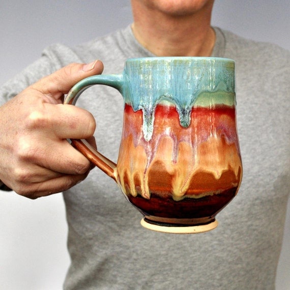 Ceramic Beer Stein coffee mug tea mug wheel thrown stoneware pottery mug Fathers Day Joyful Blaze series