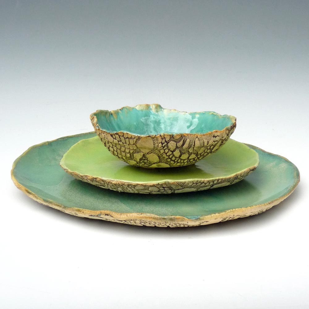 rustic stoneware dinnerware handmade Organic Soul 3 piece set