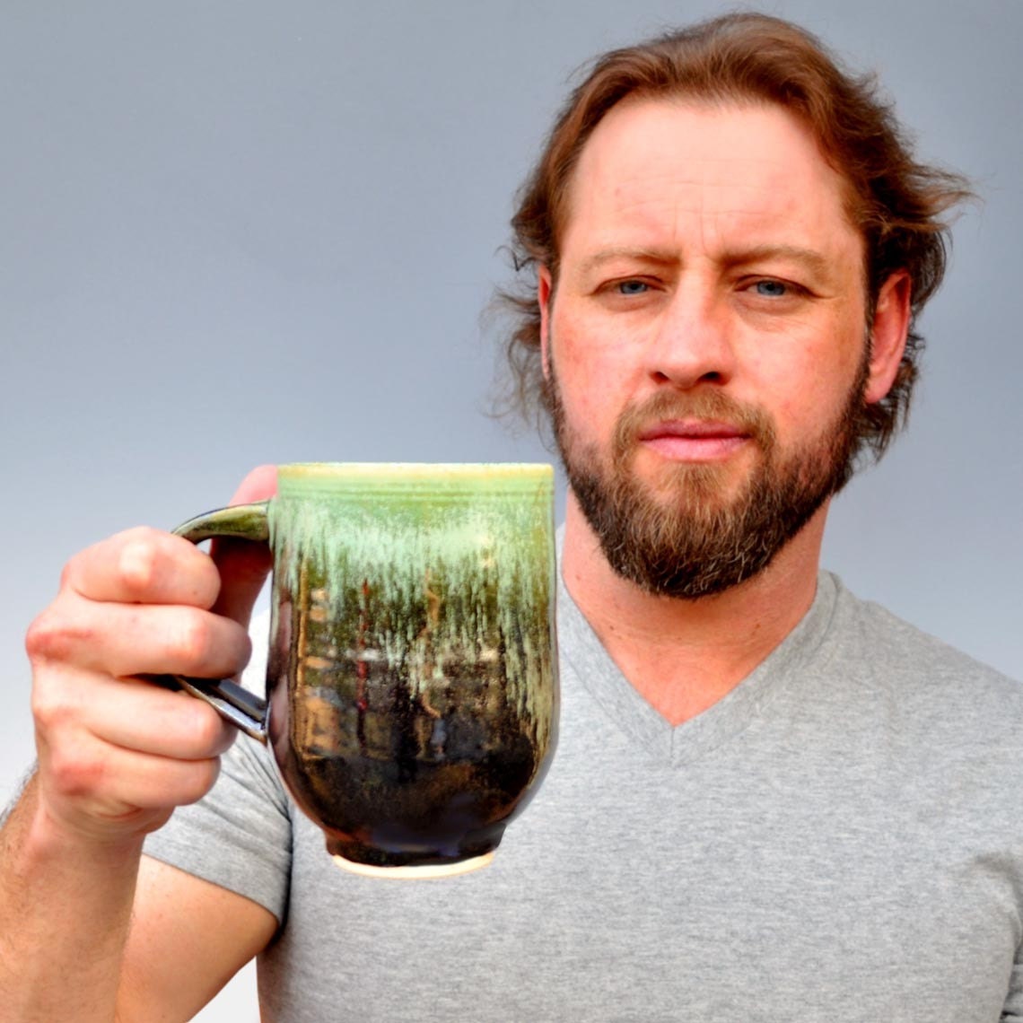 ceramic Mug or Beer Stein  coffee cup  Green Tea and Khaki Brown glazes