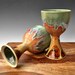 2 ceramic chalice wine goblet glasses handmade stoneware pottery goblet set in Green Tea Chai harvest colors