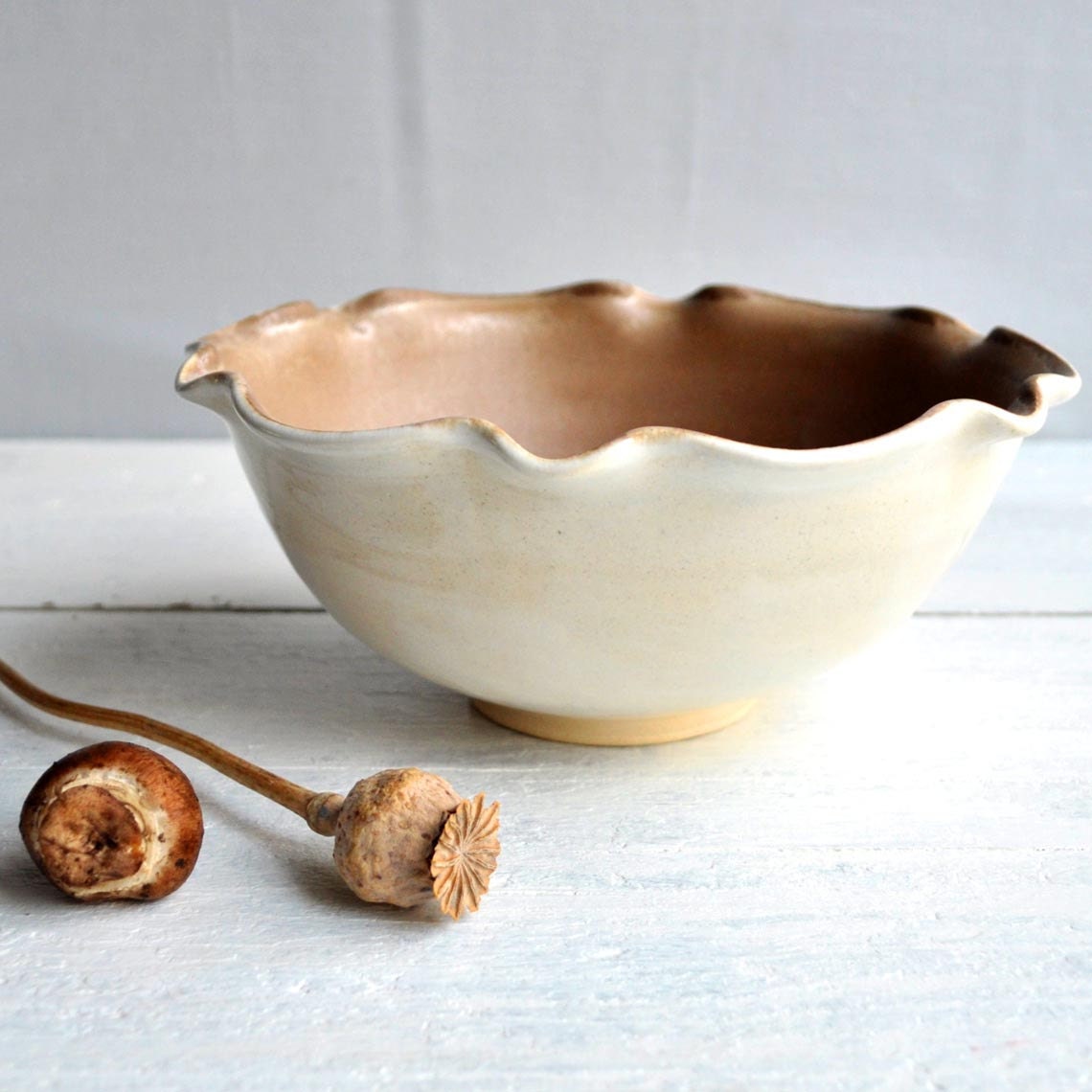 minimalist ceramic bowls nesting bowl set of 3 flower shape handmade serving bowls Autumn brown