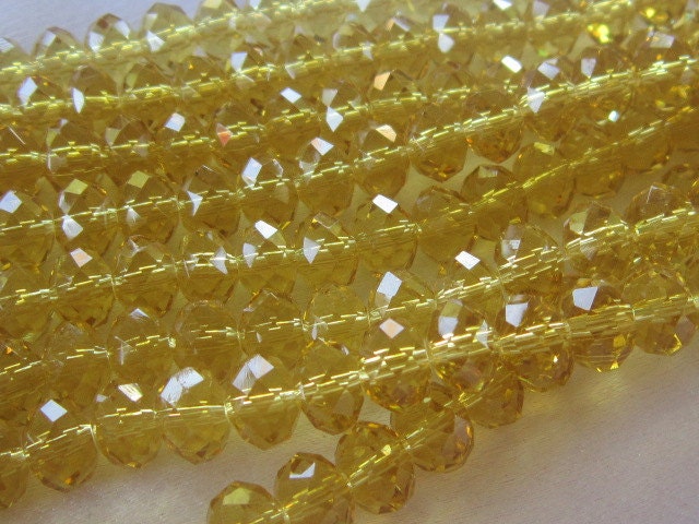 Citrine Chinese Crystal Rondelles, 8" Strand, Approximately 36 crystals 6mm