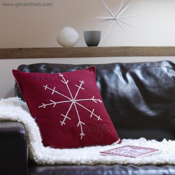 SALE: Snowflake Hand Embroidered Cushion B.O.G.O.F